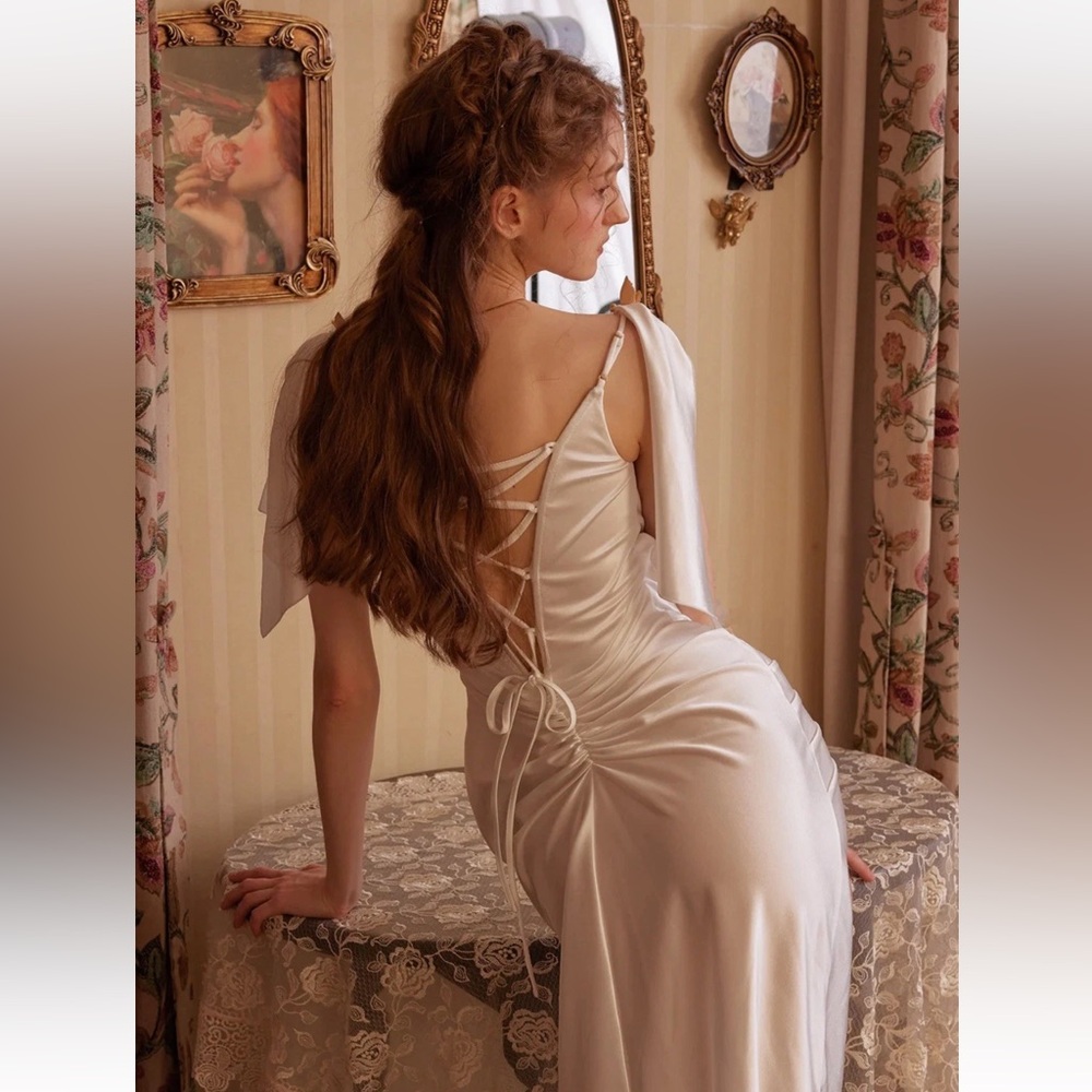 NWT LACEMADE womens plus size 0X white satin st. Phoenix lace up corset dress - Picture 6 of 7